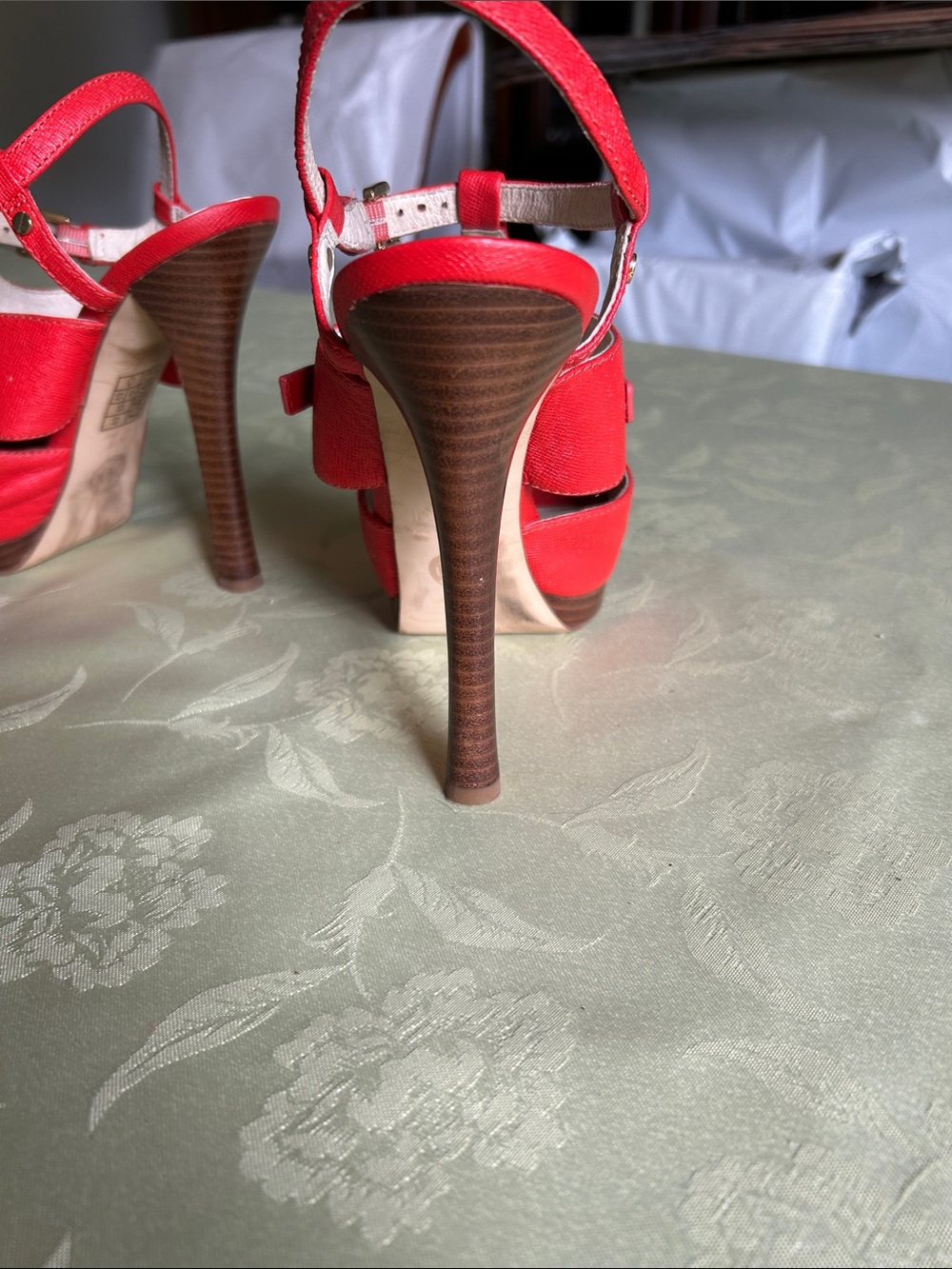 Michael Kors Red Platform Peep-Toe Strappy High Heels - Picture 5 of 11